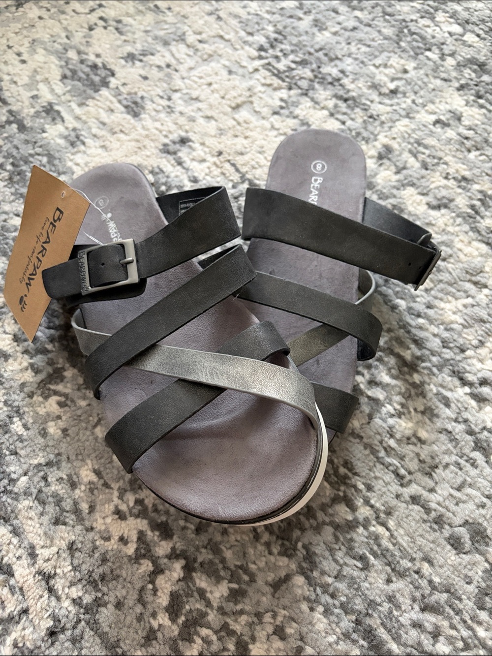 BearPaw Black Strappy Crossband Slide Sandals